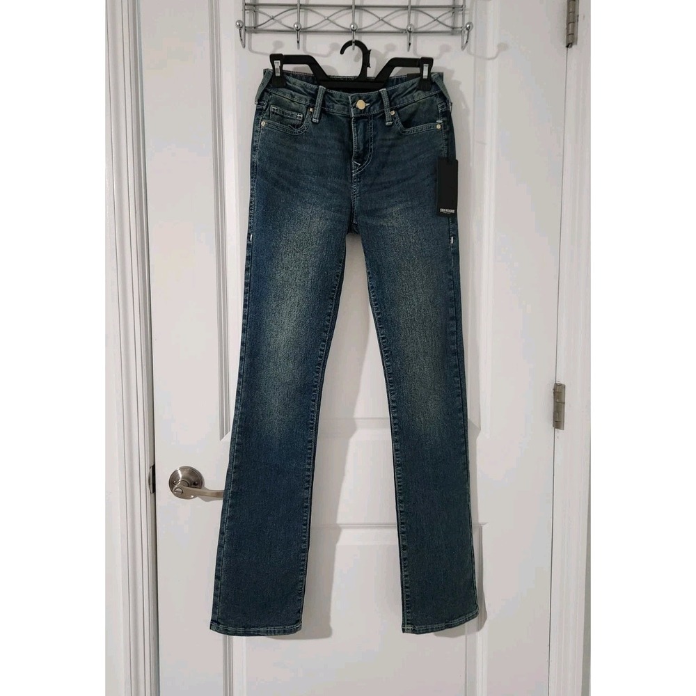 TRUE RELIGION BILLIE World Tour Women's Blue Jeans Pants Mid-Rise Straight Sz 26